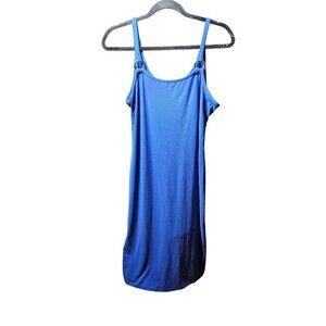 Blue Sleeveless Maxi Dress With Silver Ring Accents & Adjustable Straps
